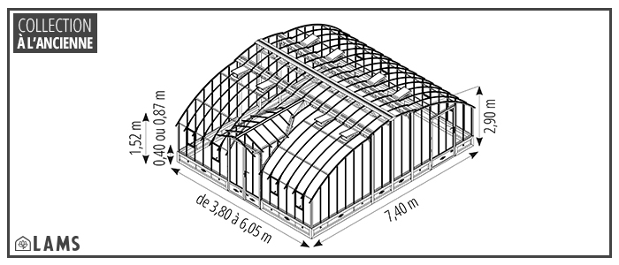Amboise 7 40M - Serre AMBOISE largeur 7,40 m sur embase aluminium