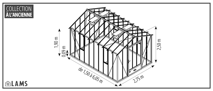 Authentique 2 75M - Serre AUTHENTIQUE largeur 2,75 m sur base aluminium