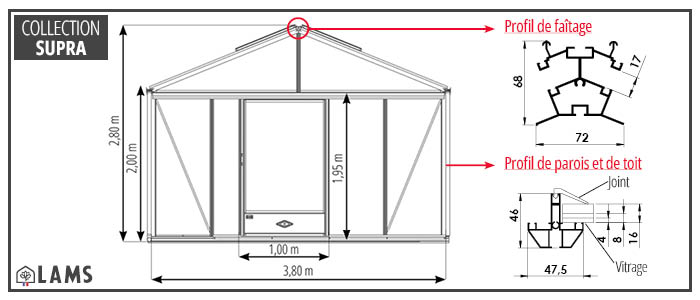Bandeau Supra 3 80M - Serre SUPRA largeur 3,80 m