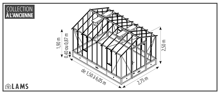 Classique 2 75M Muret - Serre CLASSIQUE largeur 2,75 m sur muret