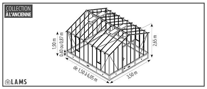 Classique 3 50M Muret - Serre CLASSIQUE largeur 3,50 m sur muret