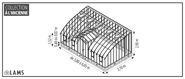 Mirabeau 3 70M - Serre MIRABEAU largeur 3,70 m sur embase aluminium