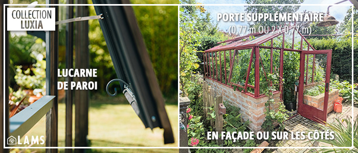 Option Sur Muret Rétro Porte Lucarne 1 - Serre LUXIA Rétro sur muret largeur 3,09 m