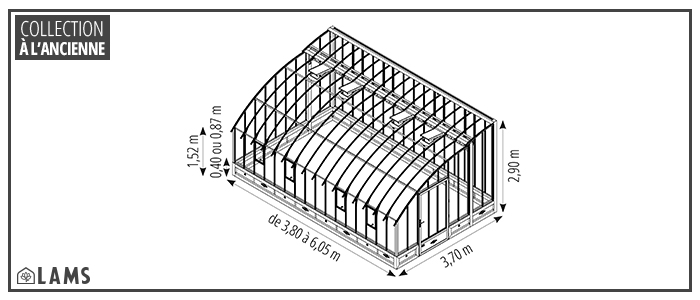 Versailles 3 70M - Serre VERSAILLES largeur 3,70 m sur embase aluminium