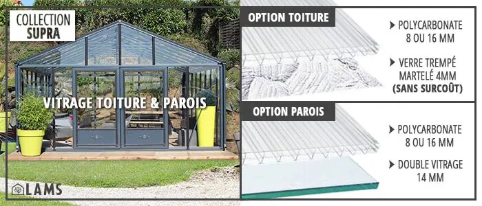 Options Vitrage - Serre SUPRA largeur 3,15 m