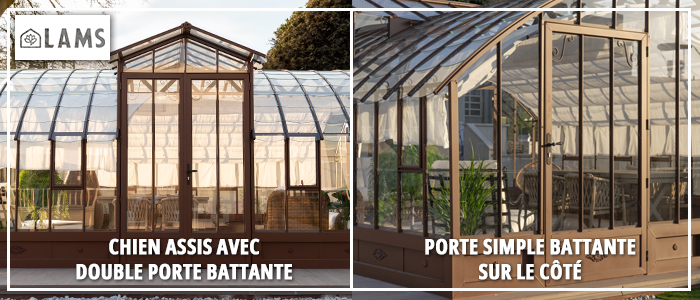 Zoom Chien Assis Porte Côté - Serre AMBOISE largeur 7,40 m sur embase aluminium