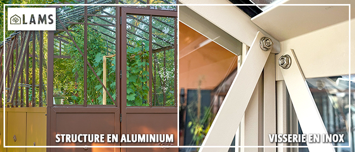 Zoom Structure Visserie - Serre CLASSIQUE largeur 2,75 m sur muret