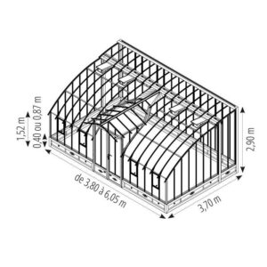 Serre de jardin MIRABEAU largeur 3,70 m sur muret - Fabrication française LAMS