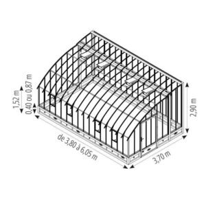 Serre de jardin VERSAILLES largeur 3,70 m sur muret - Fabrication française LAMS
