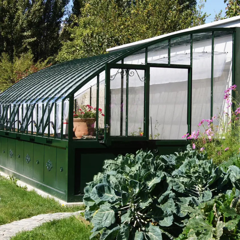 Serre de jardin CHAMBORD largeur 2,80 m sur embase aluminium - Installation complète