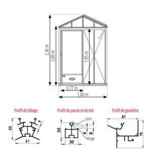 Serre LUXIA Rétro largeur 1,60 m