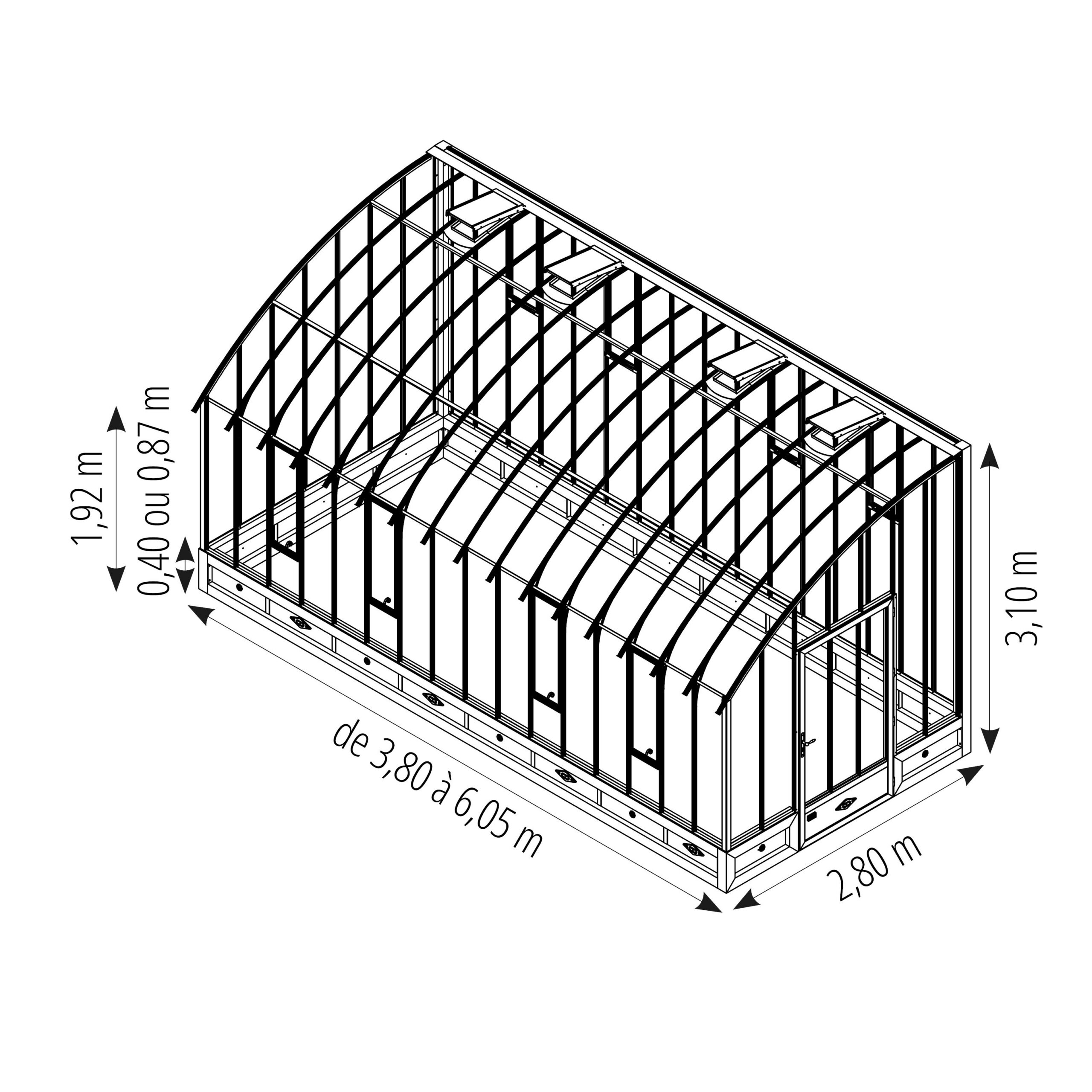 Serre VERSAILLES largeur 2,80 m sur embase aluminium – Image 10