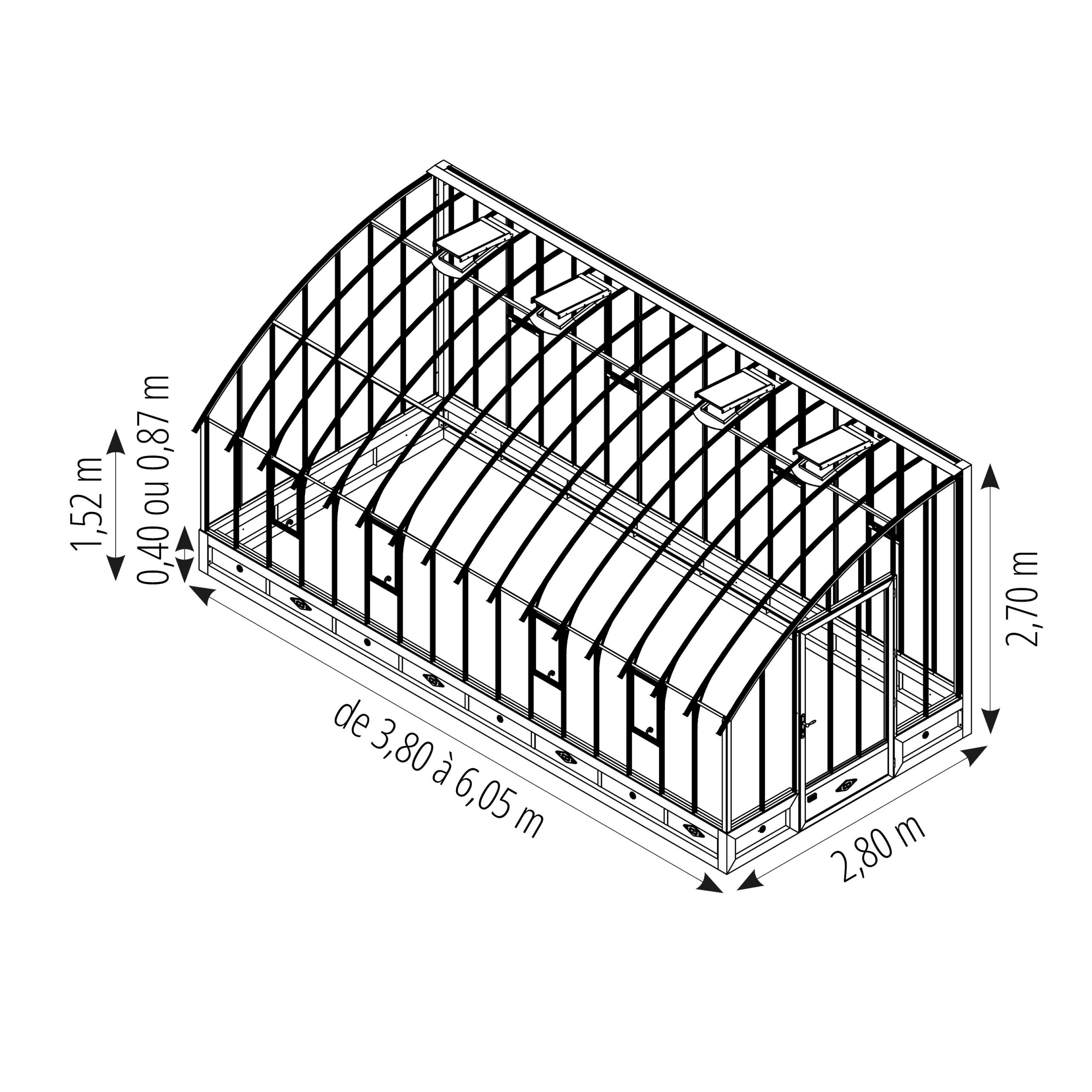 Serre VERSAILLES largeur 2,80 m sur embase aluminium – Image 9